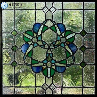 Gehärtetes Muster Glas Dusch Tür mit Bronze Karatachi Design und Musterblätter
